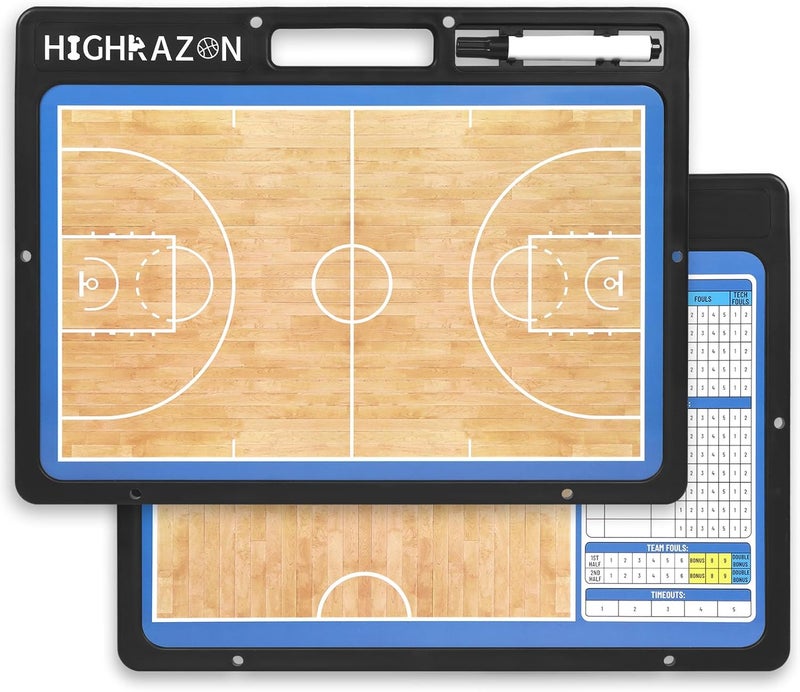 HIGHRAZON Dry Erase Basketball Clipboard for Coach, Premium Tactical Basketball Coaching Board, Double Sides Full & Half Court Dry Erase Board with Marker - Image 1